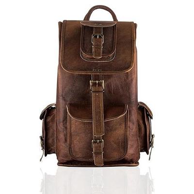 Leather Backpack for Men  Full Grain Genuine Goat Leather Casual Camping Travel Rucksack Knapsack Bag