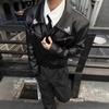 Black Short Leather Jacket Men's Silhouette Short Wide Tooling Jacket Ruffian Handsome High-end Locomotive Clothing