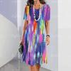 Women Vintage Short Sleeve 3d Print Midi Dress Comfortable Beach Dresses