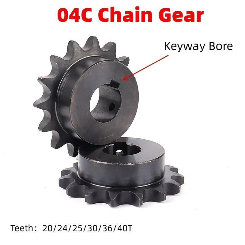 1Pcs 04C Chain Gear 45# Steel 20/24/25/30/36/40 Tooth 10-20mm Keyway Bore Industrial Sprocket Wheel Motor Chain Drive Sprocket 10mm Keyway3x1.4mm