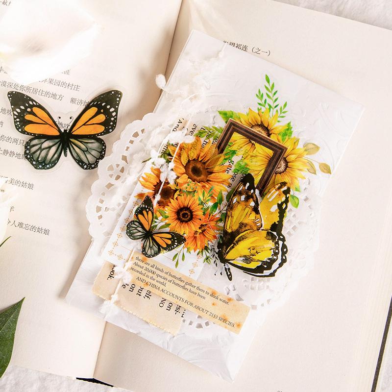 50Pcs Colorful Butterfly & Flower Sticker Pack Forest Fresh Mixed Style Journal Scrapbook DIY Supplies
