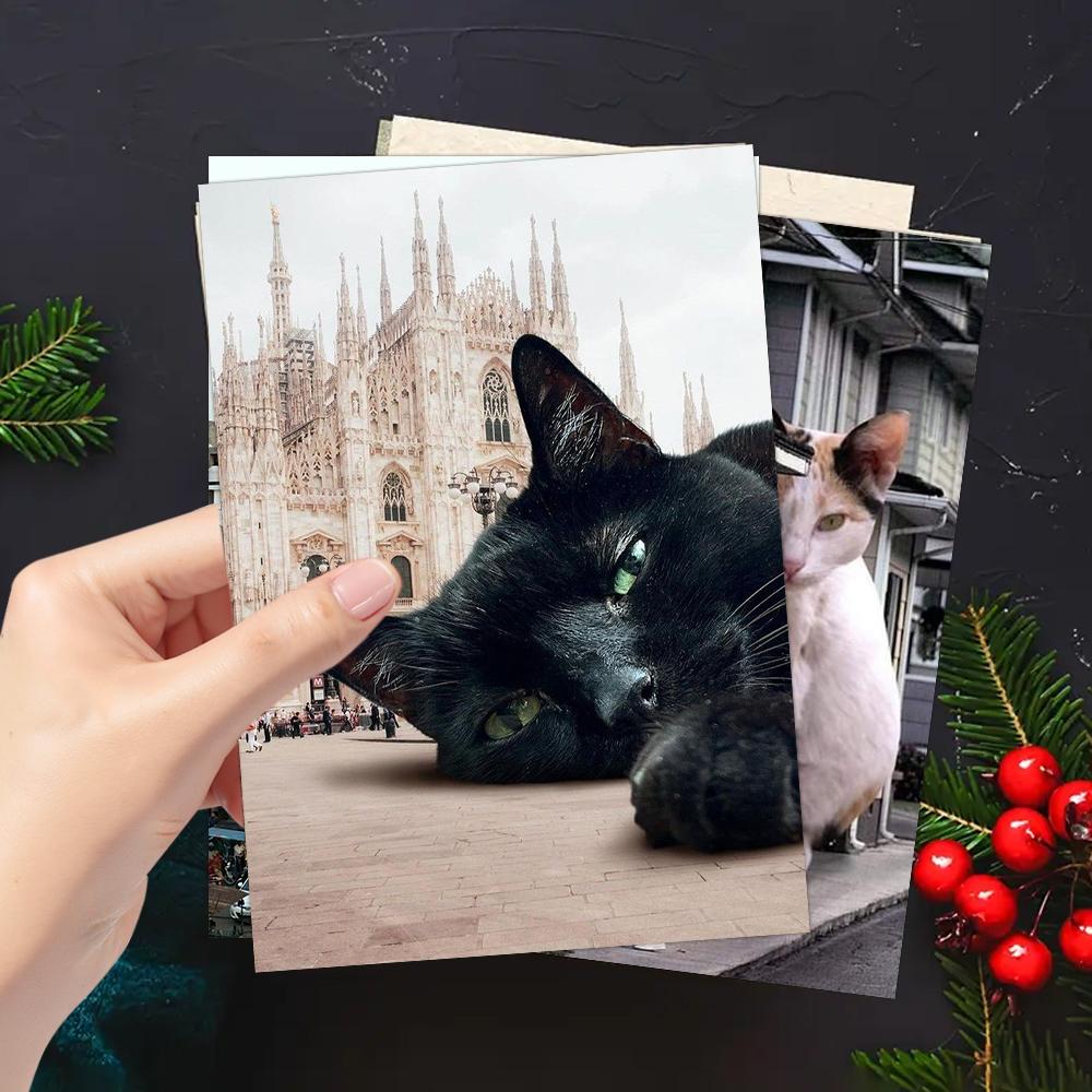 32pcs, City Giant Cat Postcard, Famous Landmark, Birthday/Anniversary Gift, Collectible, Suitable for Gift Giving, Mailable.