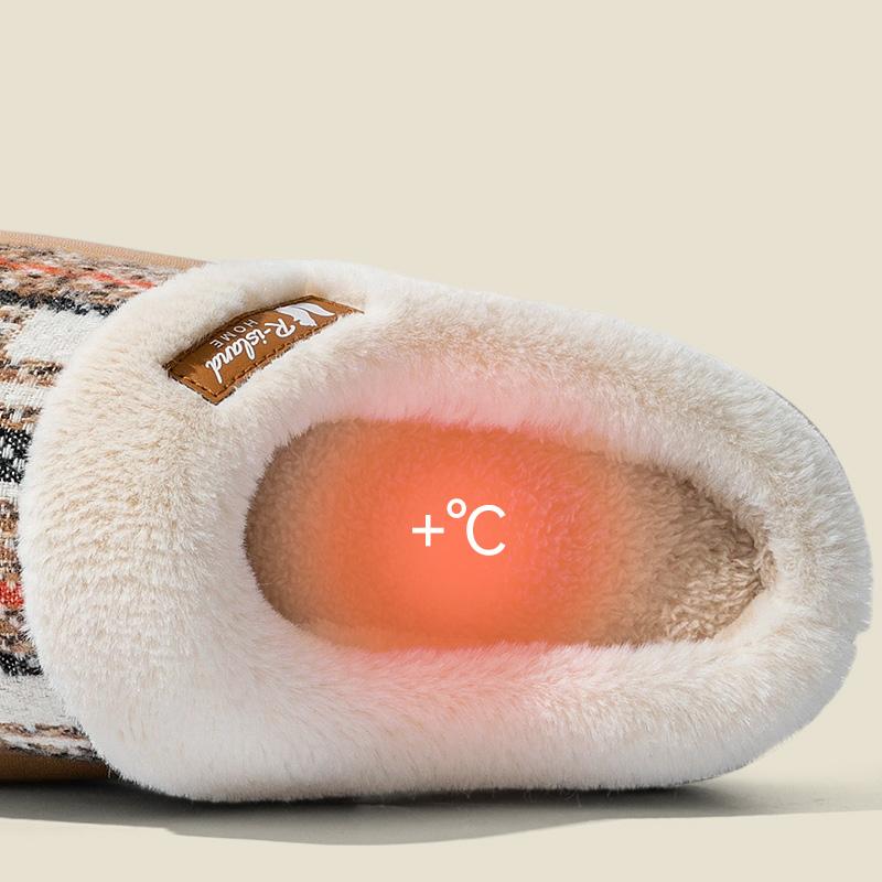 Women's Winter Warm Fur Slippers Stripe House Non Slip Shoes Comfort Flat Heel Home Indoor Bedroom Casual Plush Men Slippers