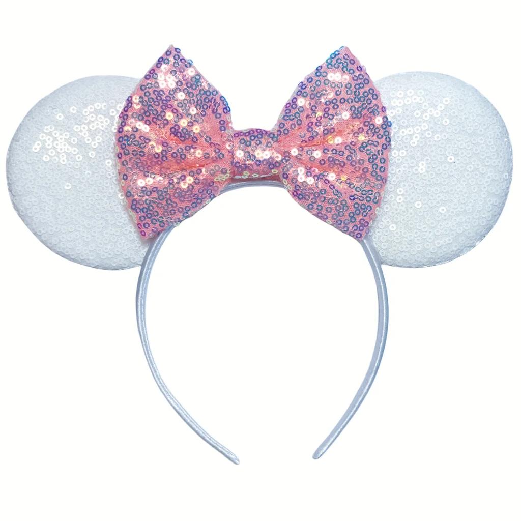 Mouse Ears Headband For Girls Adults 5'' Sparkly Sequin Bow Hairband Festival Party Travel DIY Hair Accessories