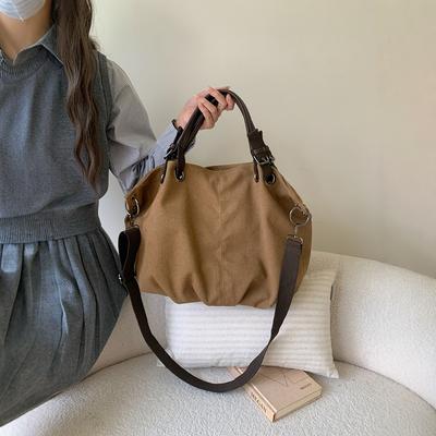 Retro Large-capacity Work Canvas Bag, Multi-functional Single-shoulder Crossbody Bag, Student Commuting Hand-held Tote Bag