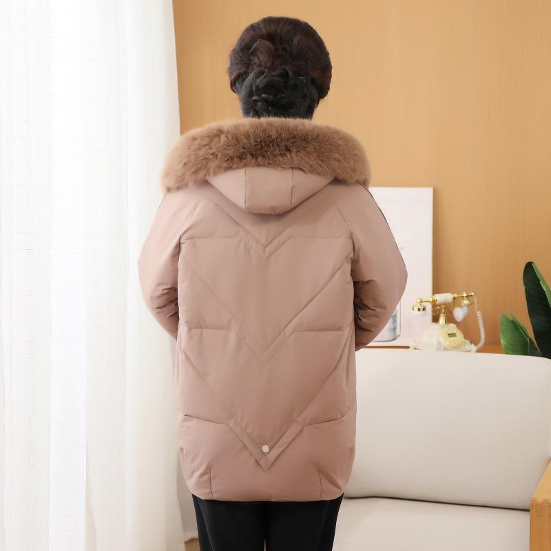 Winter Mid-length Down Jacket for Middle-aged and Elderly Women, Thickened Cotton-padded Jacket