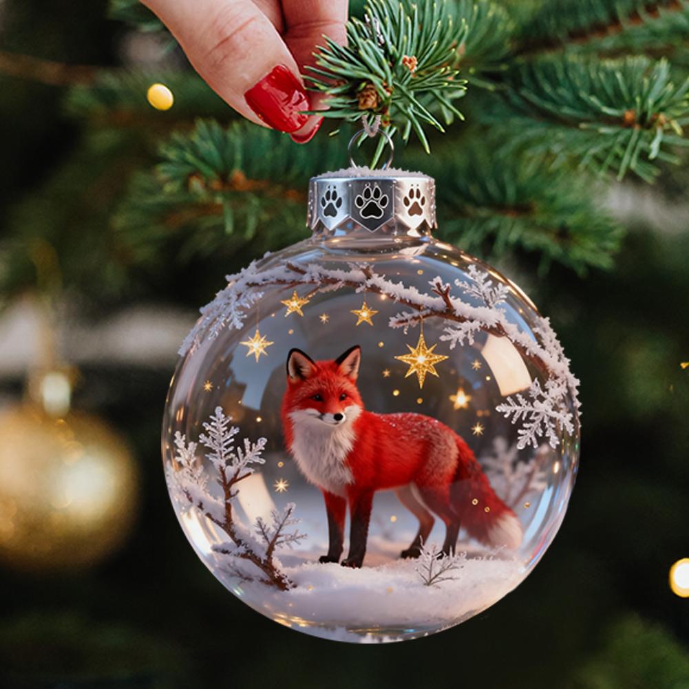 3D Crystal Ball, Wildlife Wonders Ornament Collection Set,2D Forest Animal Christmas Tree Pendant Festive Atmosphere Decoration