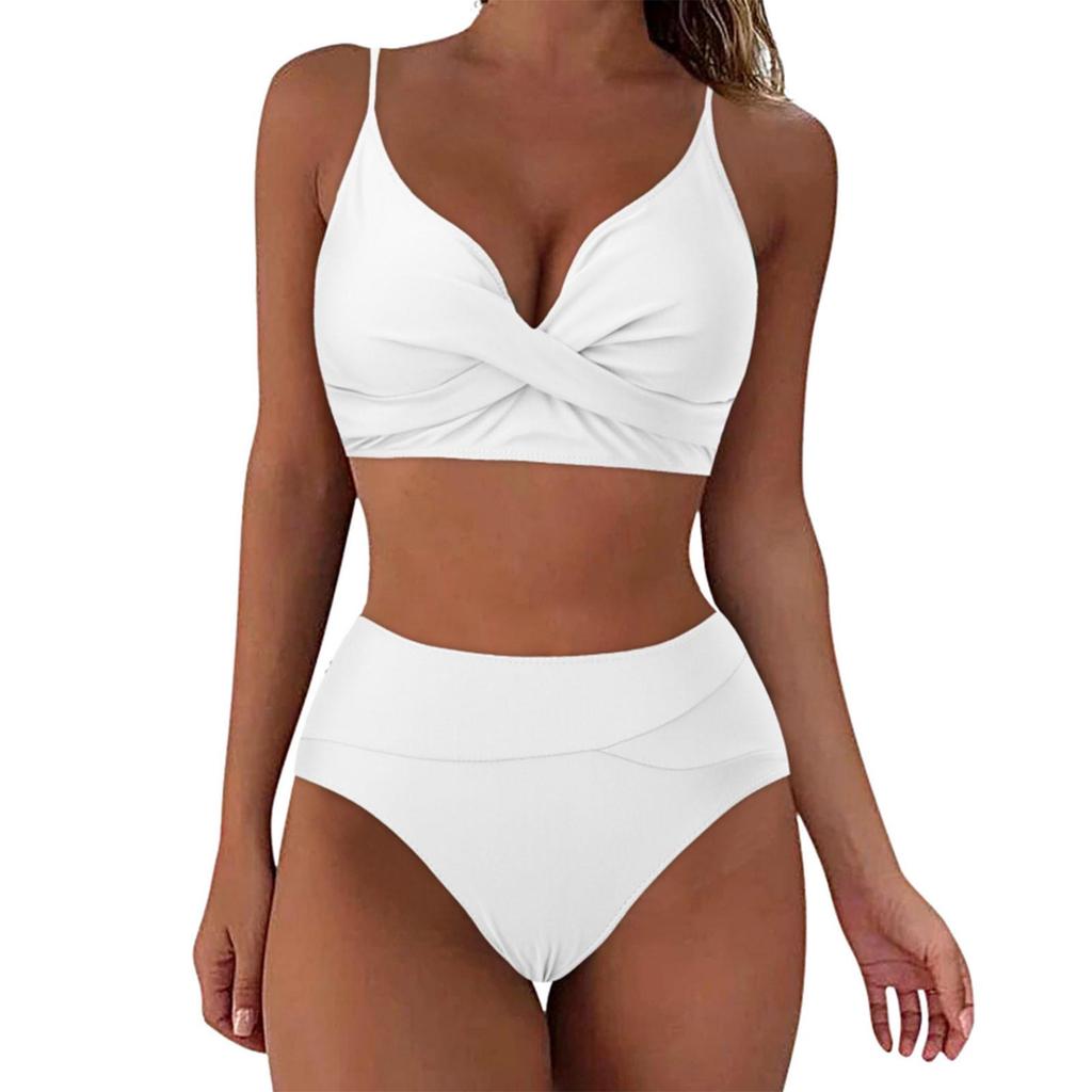 Heiß verkaufender einfarbiger Cross-Over Softcup-Bikini – Damen Europäische & Amerikanische Sexy Bademode