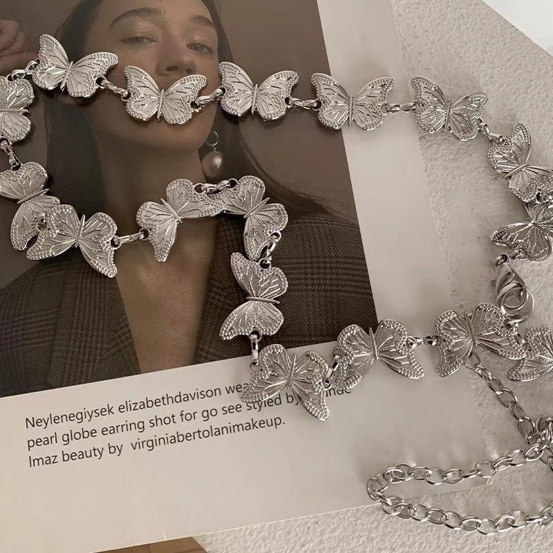 Metal Silver Artistic Waist Chain With Butterfly Accents For Women With Vintage Charm Style And