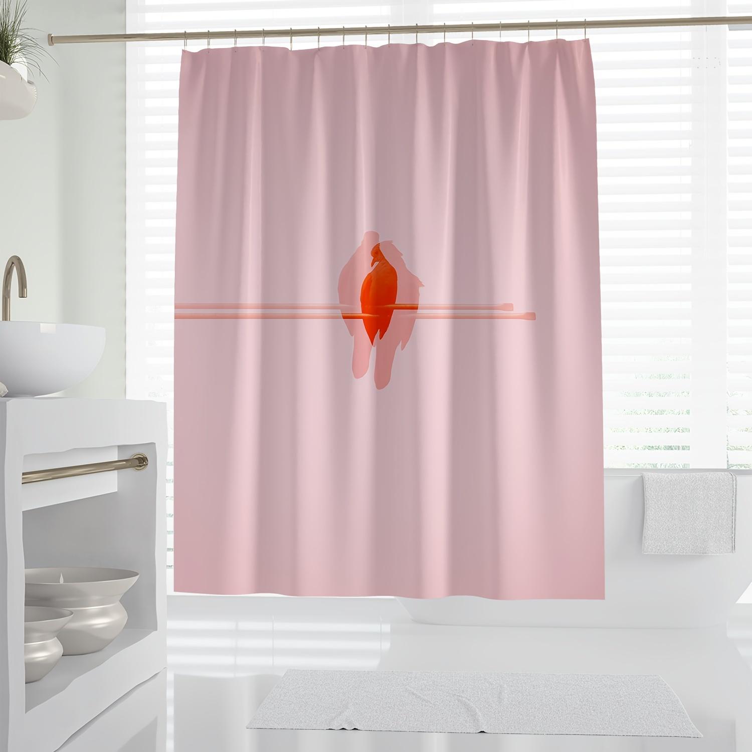 Pink Bird Curtain - Minimalist Design, Polyester, Hooks Included, Machine Washable, Modern Bath, All-Season W90XH180cm