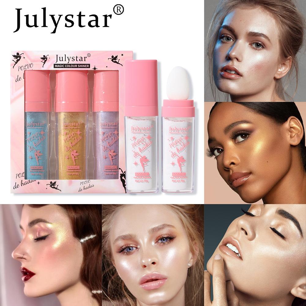 Kit 3 Pezzi Makeup naturale tridimensionale polvere illuminante fata per viso corpo abbronzatura