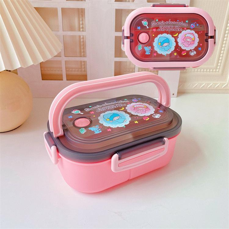 Portable Japanese Double-Layer Bento Lunch Box for Students & Office Workers - Large Capacity, Cartoon Design