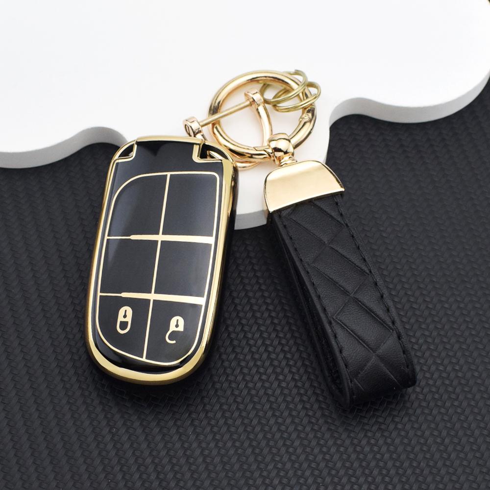 Car Key Cover For Jeep Wrangler Renegade Compass Grand Cherokee Chrysler 300C Dodge 2 Buttons Tpu Full Protection Case Key Chain