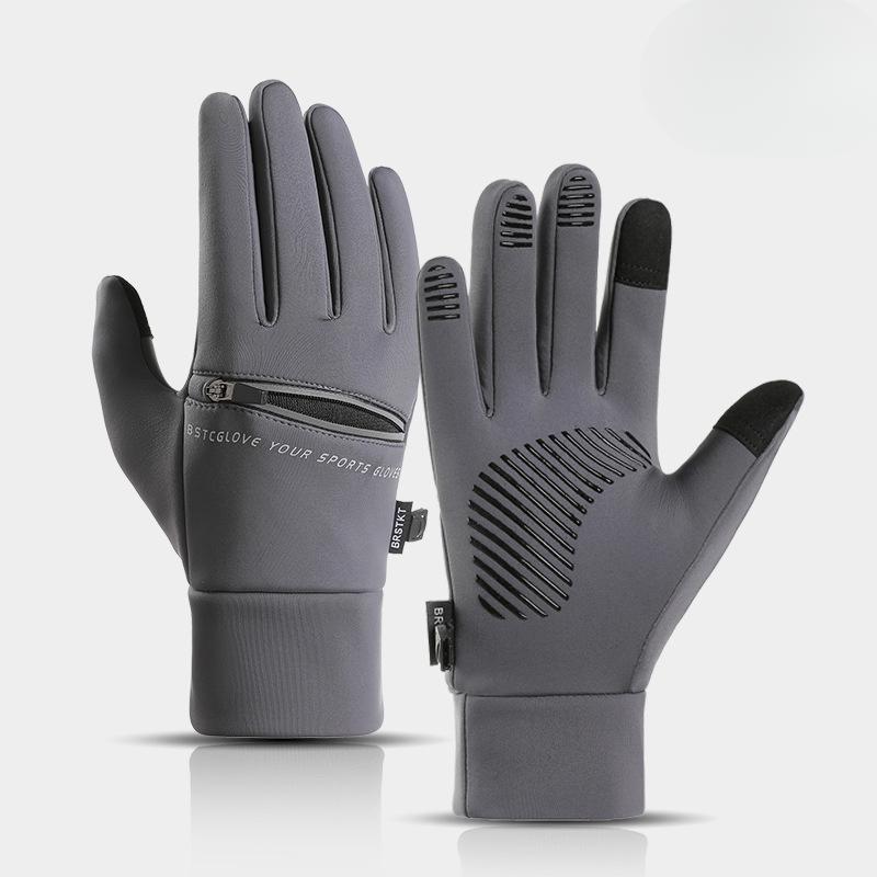 Outdoor Cycling Sports Gloves for Men Windproof Waterproof Fleece  Warm  Touch Screen Zipper Gloves for Autumn and Winter