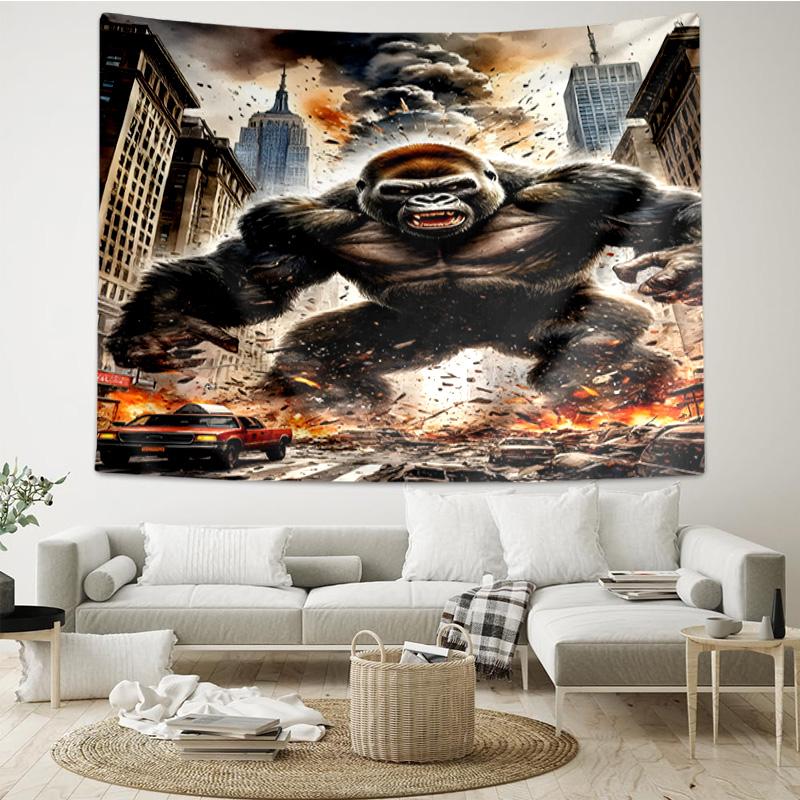 Giant Ape Rampages City Tapestry, Unique Design Tapestry, Wall Decor for Bedroom,Livingroom, Playroom,Heartwarming Fan Holiday Gifts