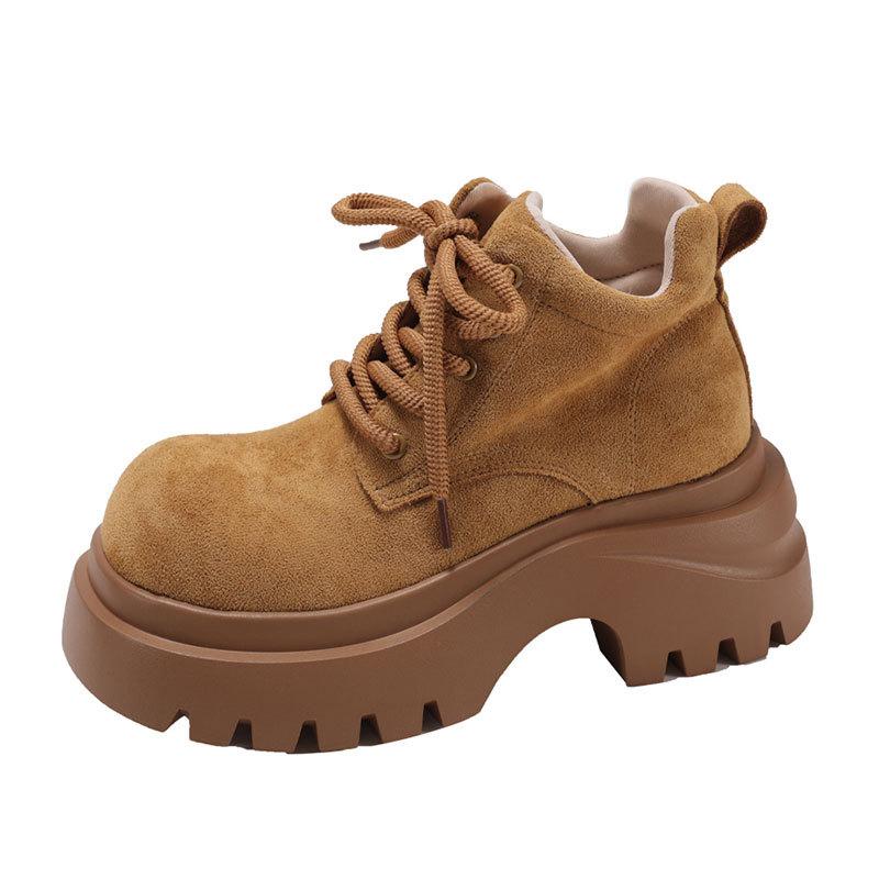 2025 Autumn New Denim Sweet Cool Style Martin Boots Women's Thick-soled Heightening Ribbon British Single Boots