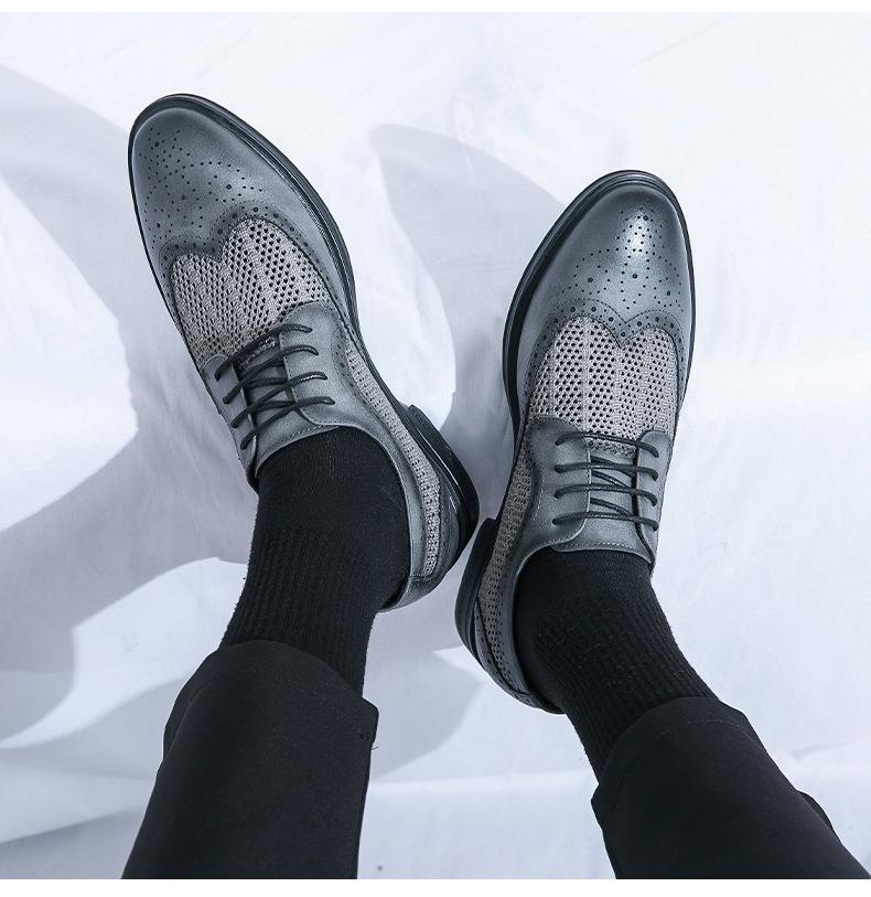 Men's Summer Mesh Leather Brogue Shoes: Casual, Business, British Style, Lace-Up, Wedding-Ready