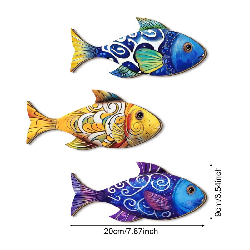 

20cm Wood Wall Art 3 Pcs Wooden Fish Wall Art Set Nautical Coastal Beach Decor Rustic Lake House Sculpture For Room Bedroom разноцветный