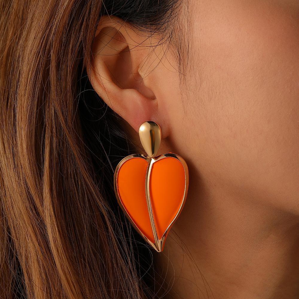 Women Earrings Colored Spray Paint Heart-shaped Water Drop Double Layer Earrings Lightweight Jewelry Accessories
