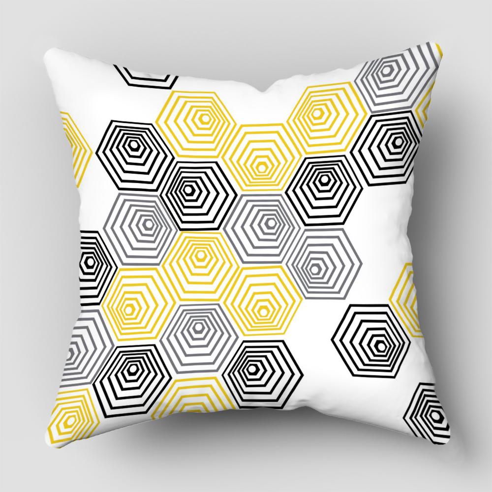 Nordic Yellow Black Abstract Geometric Line Printing Pattern Cushion Cover Home Living Room Sofa Decorative
