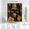 Luxury Gold Skull And Rose Shower Curtain, Black Gothic Floral Bathroom Decor, Baroque Filigree Art Fabric Bathroom Curtain