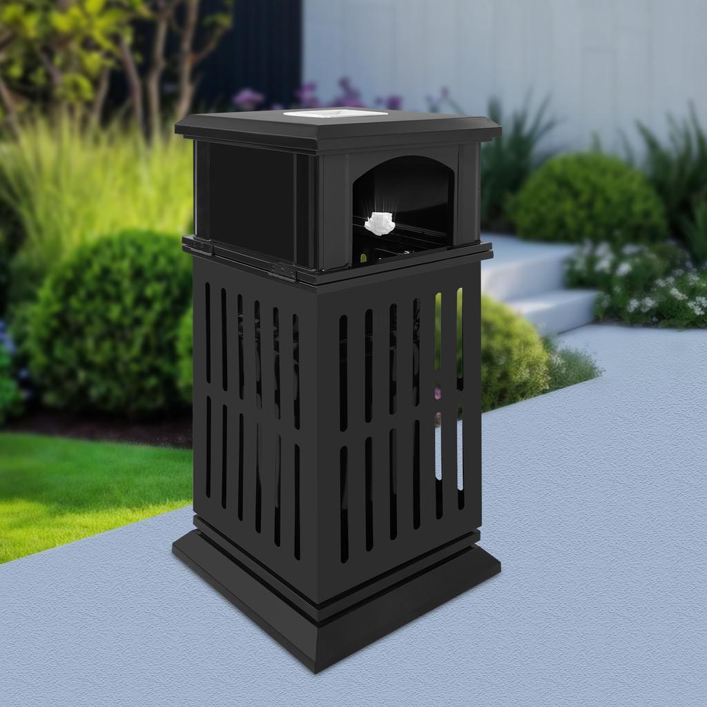 40x40x90cm Outdoor Trash Can, Commercial Garbage Bin, Industrial Waste Container w/ Lock & Belt - All-Weather Black Utility Bin