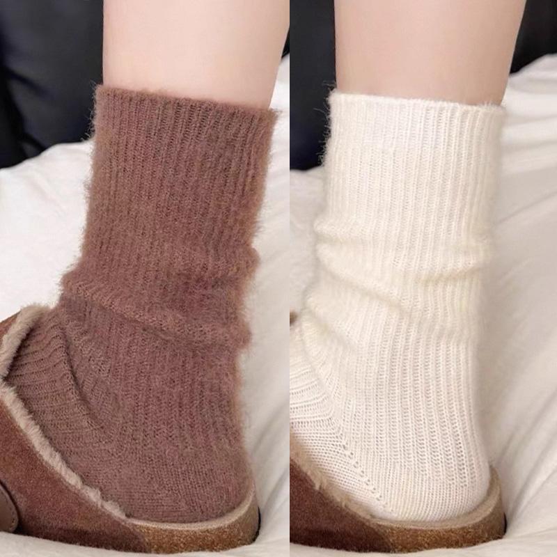 1/2pairs New Women Wool Cashmere Socks Winter Warm Solid Color Knitted Soft Sock Harajuku Sleeping Floor Sock Hosiery Girls Gift