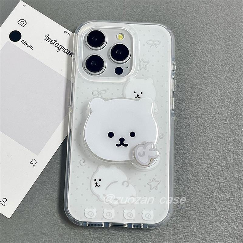 

Polka dot White Bear For iPhone 17 mobile phone case 11/15promax double layer imd16 anti-fall For iPhone13 all-inclusive 12/X For iPhone XSMAX