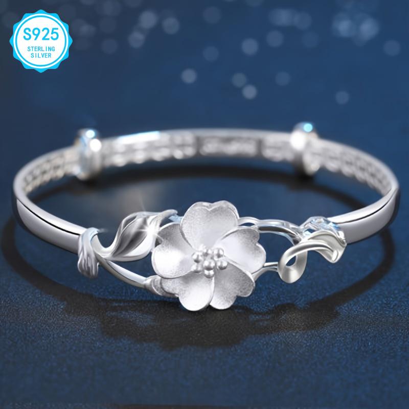 Elegantes florales Armband aus Sterlingsilber, verstellbar, modischer Vintage-Stil, geeignet für den täglichen Gebrauch und Partys