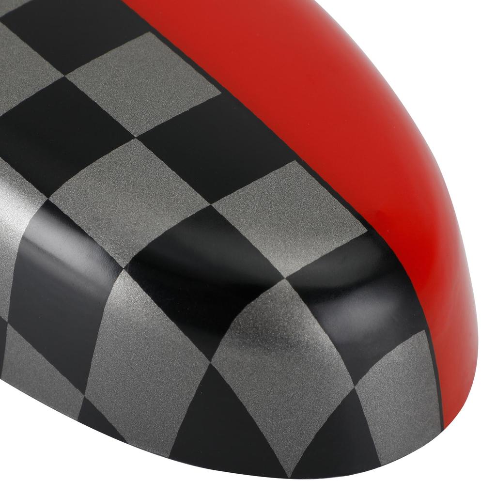 Black/Grey Checkered Red Rear View Mirror Cover For BMW MINI Cooper R55 R56 R57