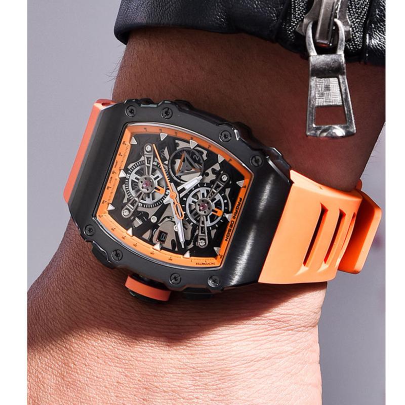 Pagani Design Reloj para hombre, multifuncional, de cuarzo, resistente al agua, tipo tonneau, de alta gama