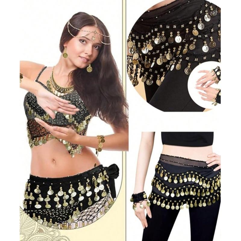 Indian Dance Costume Set With Swinging Fringe And Shimmering Waist Chain For Belly Dance Shows