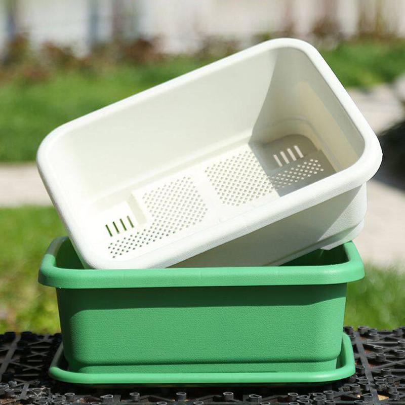 1Set Plastic Vegetable Planters With Tray Rectangular Flowerpots For Balcony Indoor Gardening Breathable Plants Pots Garden Tool