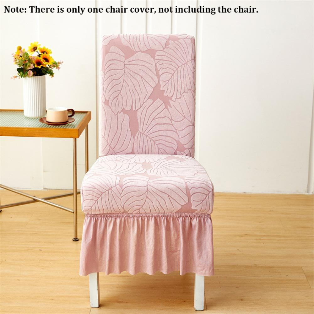 

New Elastic Skirted Chair Cover Thickened Removable Wear-Resistan Seat Cover Jacquard Leaf Print Chair Protective Case Kitchen рожевий