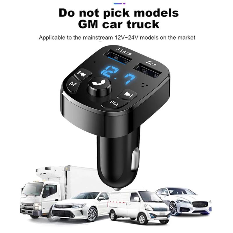 Auto FM Transmitter Bluetooth 5.0 Aux Freisprecheinrichtung Wireless Car Kit Dual USB Autoladegerät Autoradio FM Modulator MP3 Player Adapter