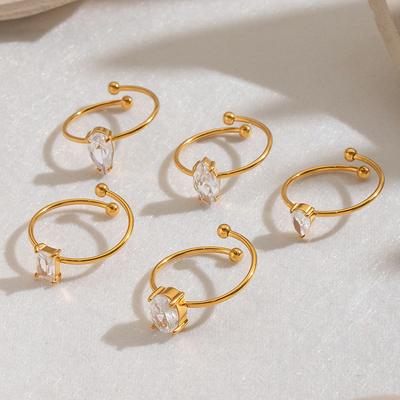 Stainless Steel Shiny Zircon Ring for Neutral Geometric Water Drop Open Ring Fashion Waterproof Wedding Hand Jewelry Accessories