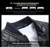 Youth Blue Leather Jacket with Stand Collar, Zipper, Side Pockets, and Round Hem - European-American Style, Winter Collection.