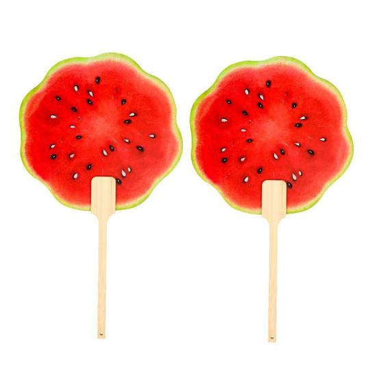 1/2Pcs Watermelon Fan with Wooden Long Handle, Lightweight Decorative Round Hand Fan, Outdoor Portable Summer Cooling Fan