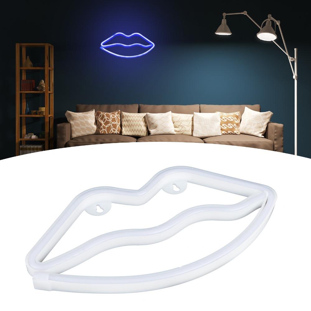 USB or Battery Powered LED Neon Sign Lip Shaped LED Light Romantic Neon Wall Sign  Home Decoration
