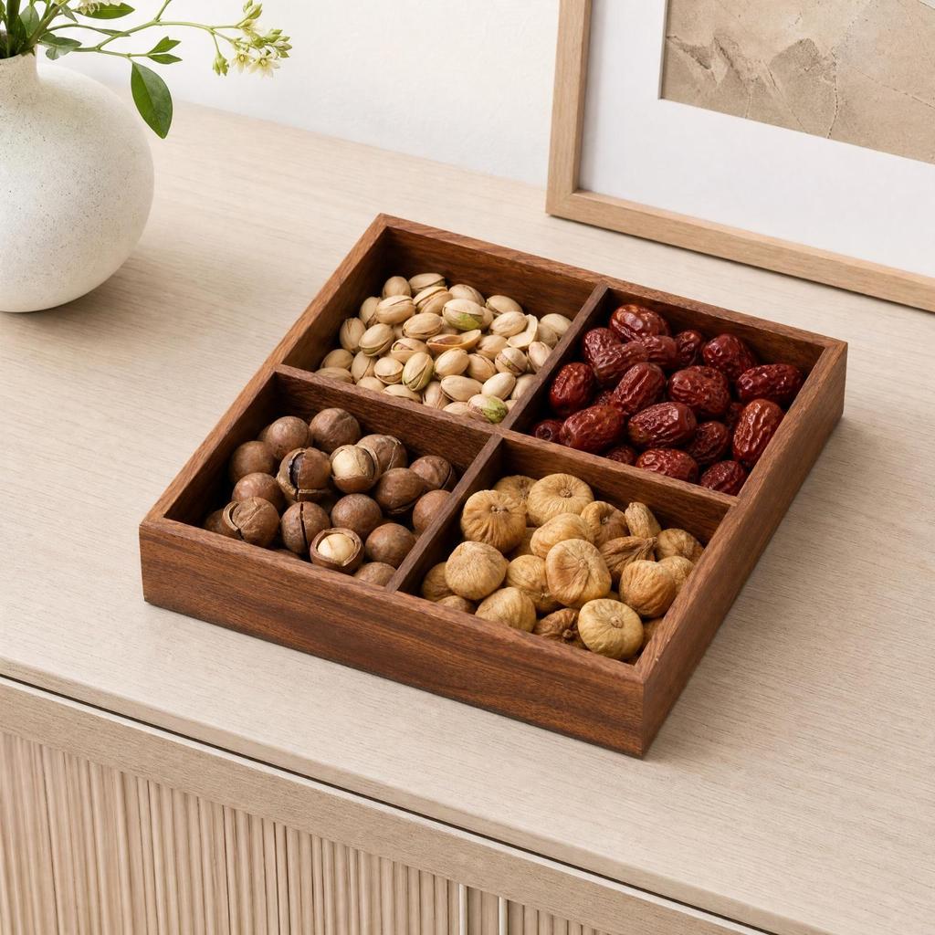 Wood-Grain Snack Tray with Raised Sides Long-Lasting for Shared Treats