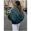 Giacche Vintage a Manica Lunga con Revers a Punto Contrasto Donna Ampie Monocolore Zip Giacca in Pelle PU Femminile Autunno High Streetwear