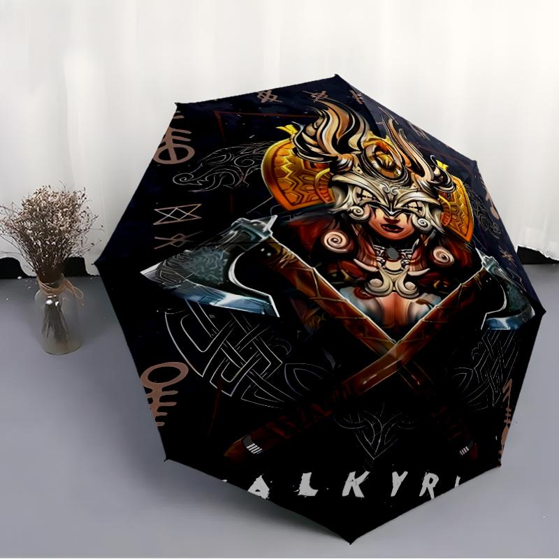 Valknut Print Automatic Umbrella, 8 Rib Iron Frame, Plastic Handle, Suitable for Outdoor Travel &Daily , Ideal Gift