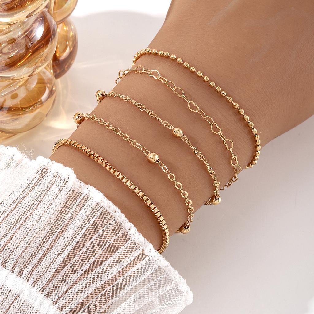 European and American Xiyin hot-selling piece set bracelet set female alloy round bead chain box chain simple bracelet
