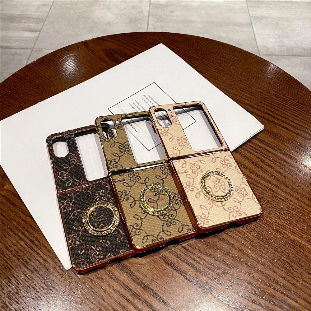 Electroplating Leather Ring Stand Phone Case For OPPO Find N3 Flip/N2 Flip Shockproof Flower Cover