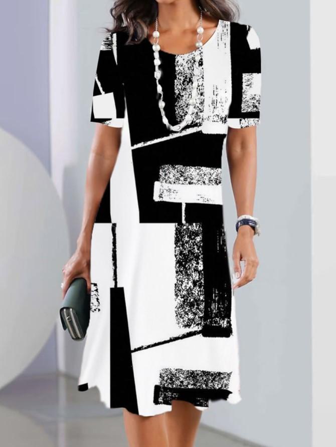 

Летнее женское круглое шея с коротким рукавом и принтом, модное свободное платье миди 3XL