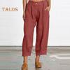Women Casual Pants with Oblique Pockets Elastic Waist Wide-Leg Design Solid Color Leisure Pants Travel Work Daily Wear