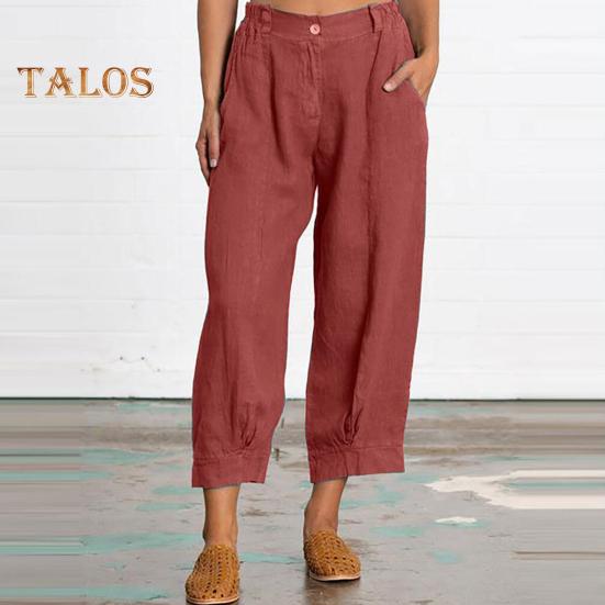 Women Casual Pants with Oblique Pockets Elastic Waist Wide-Leg Design Solid Color Leisure Pants Travel Work Daily Wear