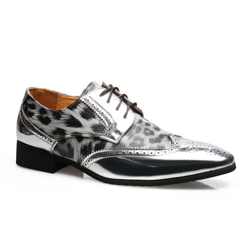 Fashion Luxury Brand New Men Golden Silver Men's Shoes Leopard Print Casual Shoes Mens Oxfords Business Wedding Formal Brogues Shoes