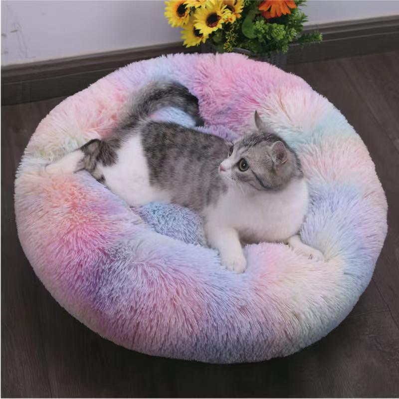Round Long-Haired Pet Bed - PV Velvet Bed for Dogs & Cats