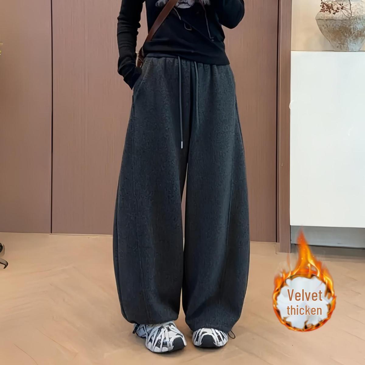 

San Shi Premium Woolen High-Waisted Wide-Leg Warm Curved Pants for Women M (40-50 kg)